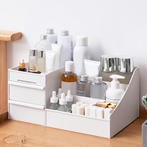 ALOXE White Plastic Drawer Organizer for Cosmetics and Desk